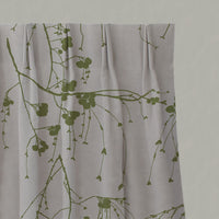 Green Botanical Linen Pleated Curtains - Berry Leaf - Natural base fabric.