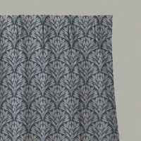 Blue Botanical Linen Pleated Curtains - Birna Denim - Natural base fabric.