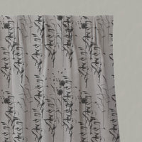 Grey Botanical Linen Pleated Curtains - Breeze Charcoal - Natural base fabric.