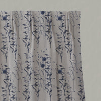 Blue Botanical Linen Pleated Curtains - Breeze Deep Blue - Natural base fabric.