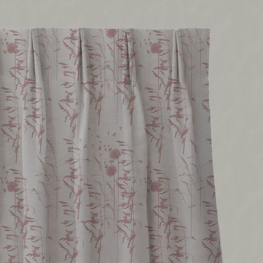 Pink Botanical Linen Pleated Curtains - Breeze Dusty Pink - Natural base fabric.