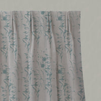 Blue Botanical Linen Pleated Curtains - Breeze Sea Breeze - Natural base fabric.