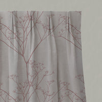 Pink Floral Linen Pleated Curtains - Chervil Dusty Pink - Natural base fabric.