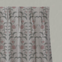 Pink Floral Linen Pleated Curtains - Dana Dusty Pink - Natural base fabric.