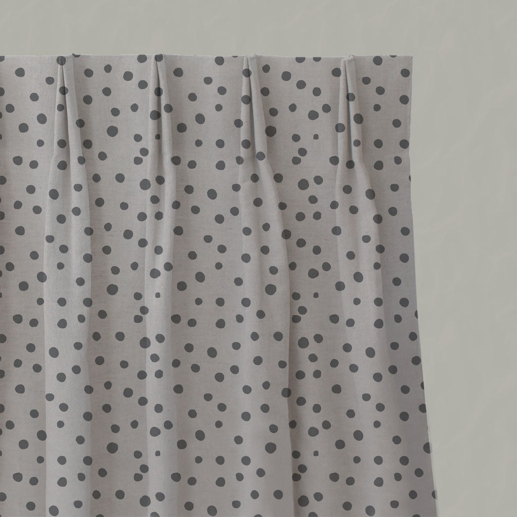 Grey Kids Spotted Linen Pleated Curtains - Dottie Ash - Natural base fabric.
