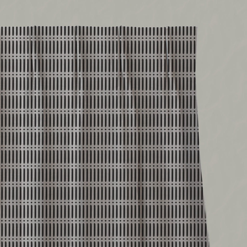 Black Patterned Linen Pleated Curtains - Egenia Noir - Natural base fabric.