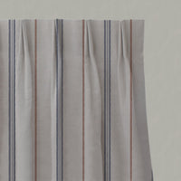 Blue / Orange Striped Linen Pleated Curtains - Elise Blue Terracotta - Natural base fabric.