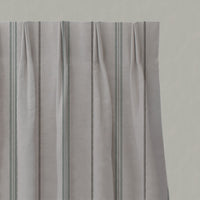 Grey / Green Striped Linen Pleated Curtains - Elise Sage - Natural base fabric.