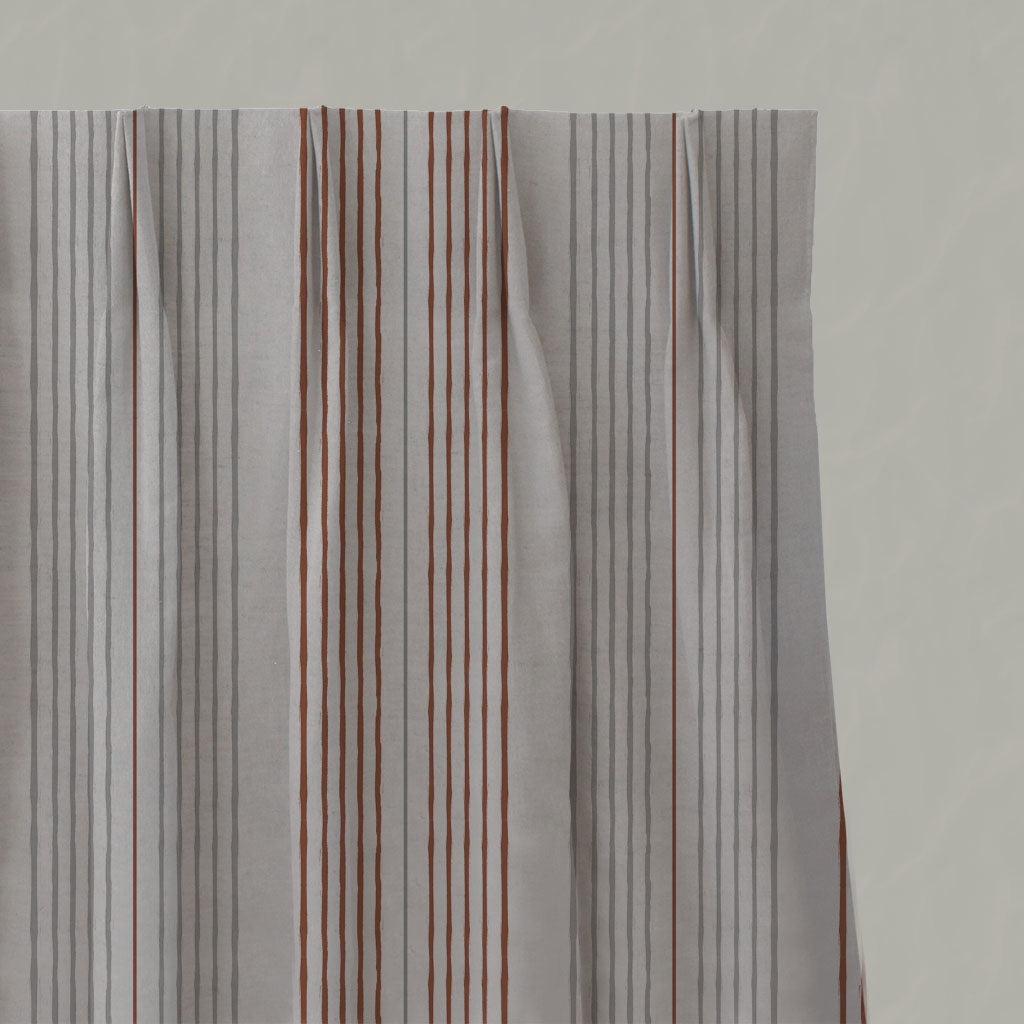 Orange Striped Linen Pleated Curtains - Else Terracotta - Natural base fabric.