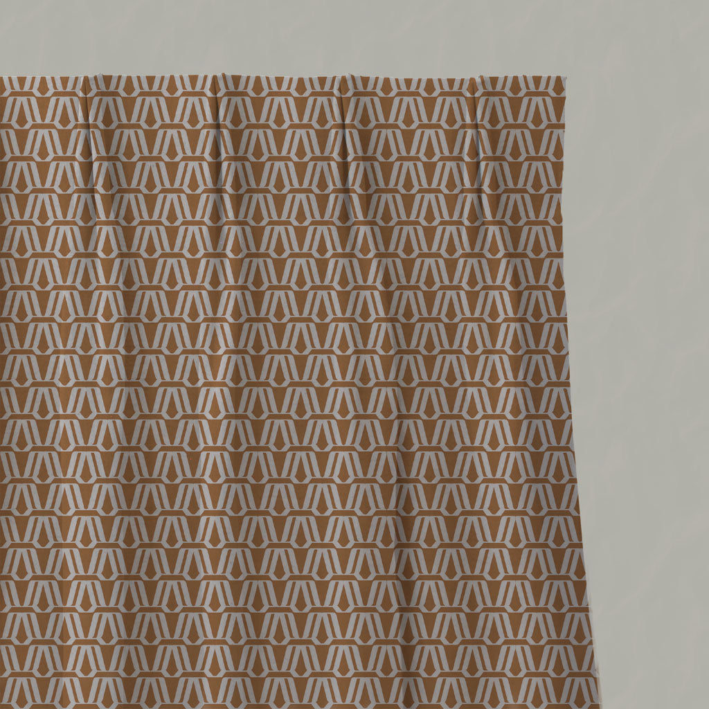 Orange Patterned Linen Pleated Curtains - Elva Tangerine - Natural base fabric.