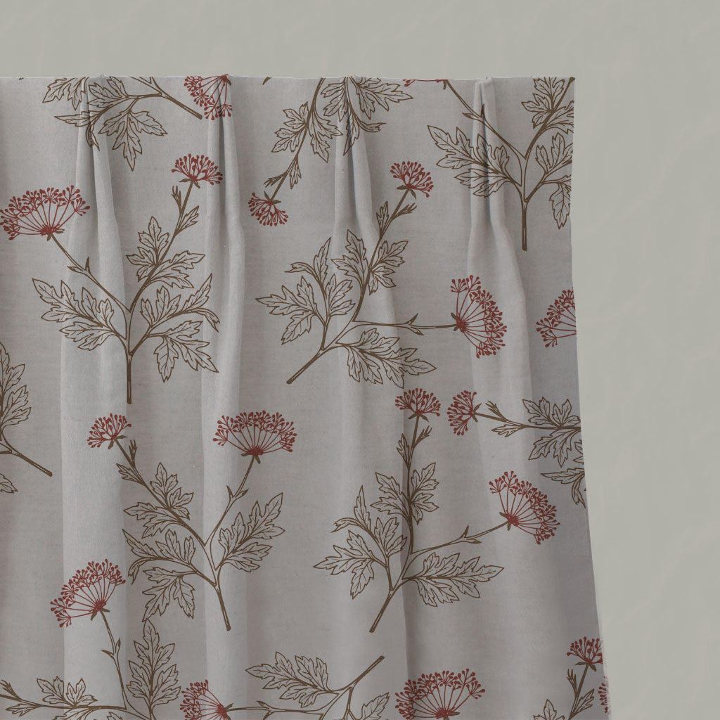 Red / Brown Botanical Linen Pleated Curtains - Emmy Crimson Red - Natural base fabric.