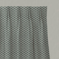 Green Patterned Linen Pleated Curtains - Erle Jade Mist - Natural base fabric.