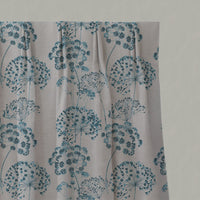 Blue Floral Linen Pleated Curtains - Erleen Nat Blue Stone - Natural base fabric.
