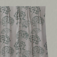Green Floral Linen Pleated Curtains - Erleen Nat Sage - Natural base fabric.