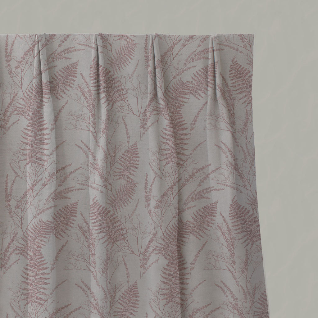 Pink Botanical Linen Pleated Curtains - Fernia Dusty Pink - Natural base fabric.