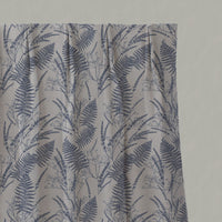 Blue Plain Linen Pleated Curtains - Fernia Night Blue - Natural base fabric.