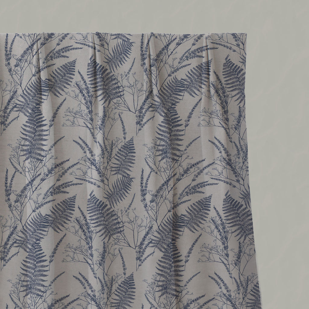 Blue Plain Linen Pleated Curtains - Fernia Night Blue - Natural base fabric.