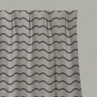 Green Patterned Linen Pleated Curtains - Fiorella Moss - Natural base fabric.