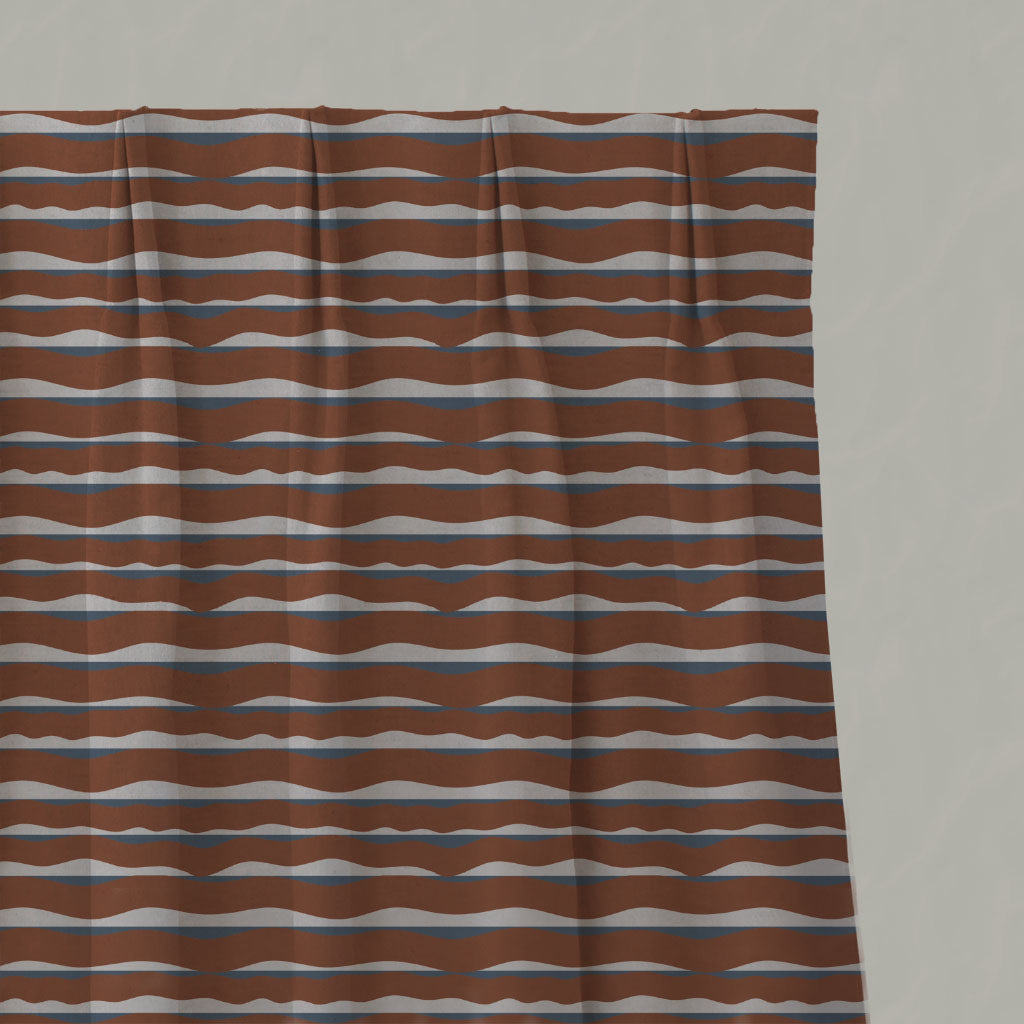 Orange Patterned Linen Pleated Curtains - Fransibella Terracotta-NAT - Natural base fabric.