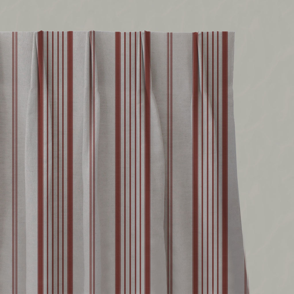 Red Striped Linen Pleated Curtains - Freja Crimson Red - Natural base fabric.