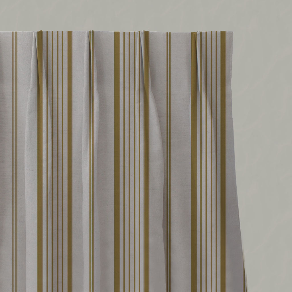 Yellow Striped Linen Pleated Curtains - Freja Gold Rod - Natural base fabric.