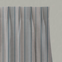 Blue Striped Linen Pleated Curtains - Freja Sky - Natural base fabric.