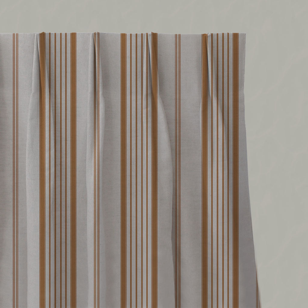 Orange Striped Linen Pleated Curtains - Freja Tangerine - Natural base fabric.