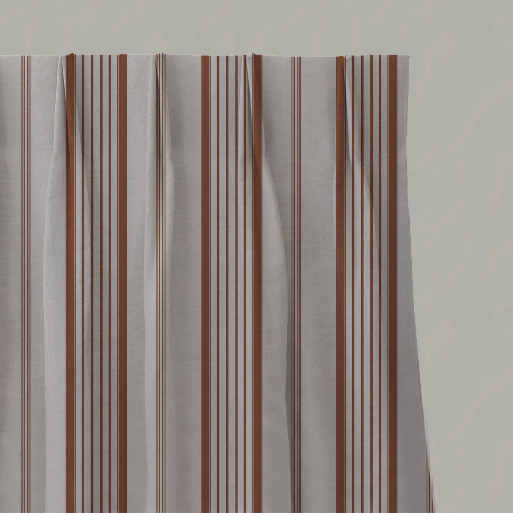 Orange Striped Linen Pleated Curtains - Freja Terracotta - Natural base fabric.