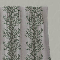 Green Botanical Linen Pleated Curtains - Galilea Green-NAT - Natural base fabric.