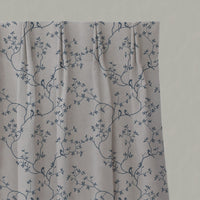 Blue Botanical Linen Pleated Curtains - Goldfinch Denim - Natural base fabric.