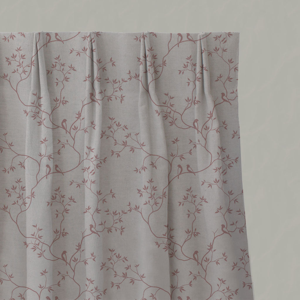 Pink Botanical Linen Pleated Curtains - Goldfinch Dusty Pink - Natural base fabric.