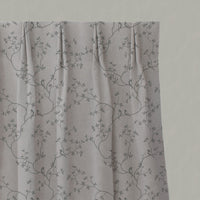 Grey Botanical Linen Pleated Curtains - Goldfinch Greige - Natural base fabric.