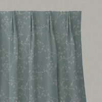Blue Botanical Linen Pleated Curtains - Goldfinch INV-Duck egg - Natural base fabric.