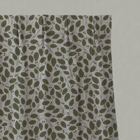 Green Botanical Linen Pleated Curtains - Goldie Khaki - Natural base fabric.