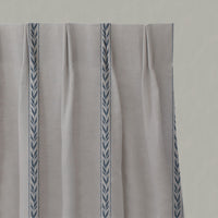 Blue Botanical Linen Pleated Curtains - Helena-NAT Denim - Natural base fabric.