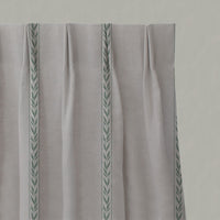 Green Botanical Linen Pleated Curtains - Helena-NAT Jade Mist - Natural base fabric.