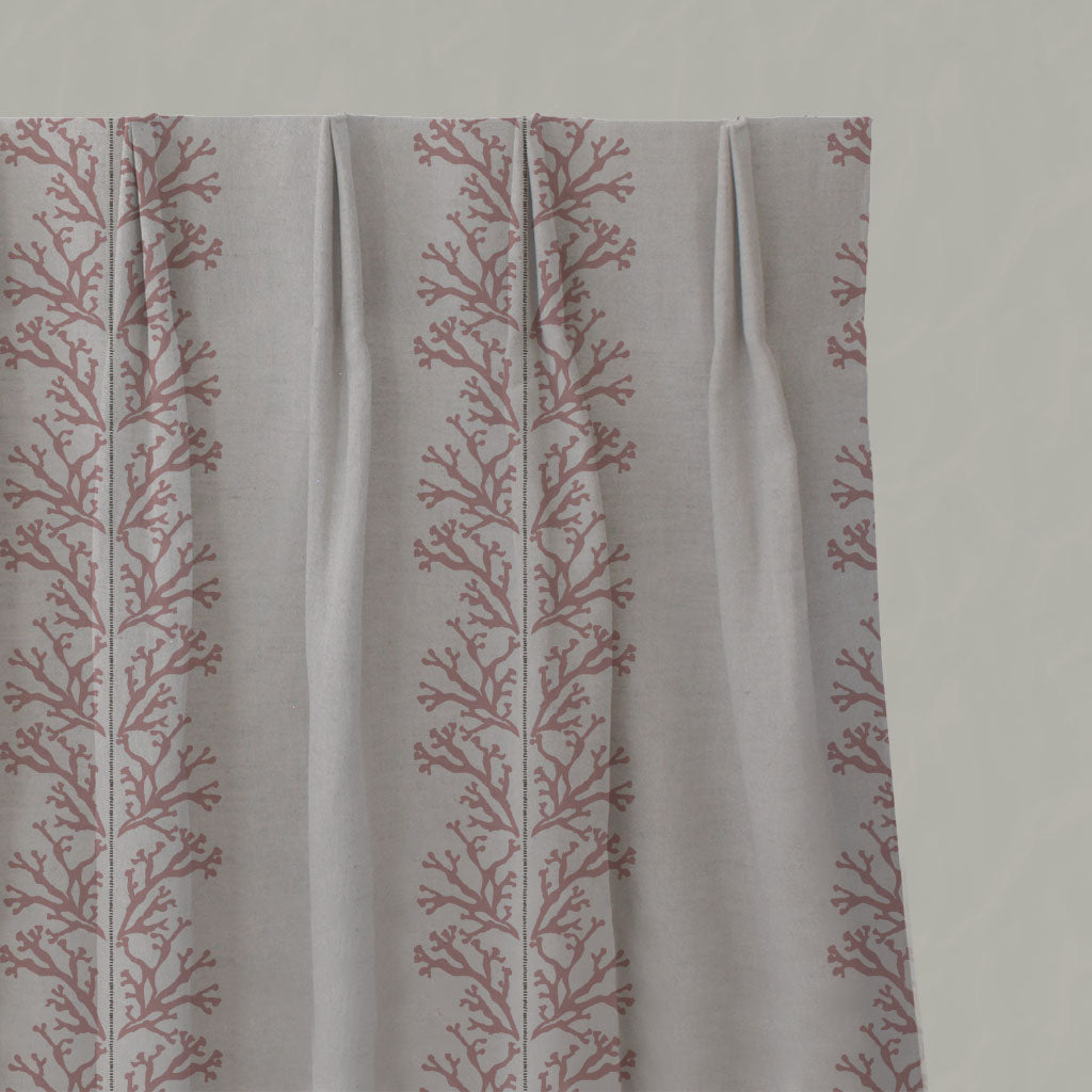 Pink Patterned Linen Pleated Curtains - Hensley Dusty Pink - Natural base fabric.