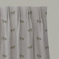 Green Kids Linen Pleated Curtains - Horse Khaki - Natural base fabric.