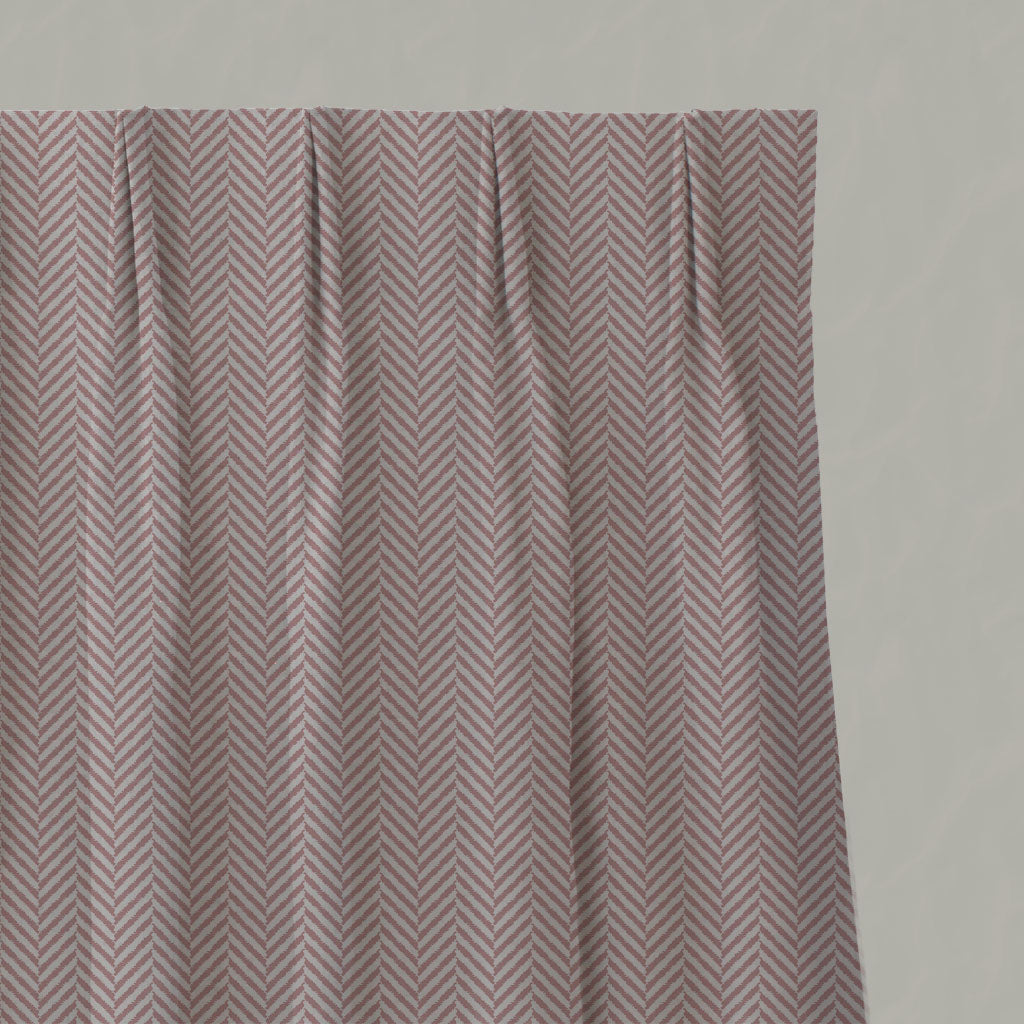 Pink Patterned Linen Pleated Curtains - Hugo Dusty Pink - Natural base fabric.