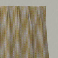 Yellow Patterned Linen Pleated Curtains - Hugo Mustard - Natural base fabric.