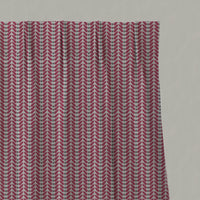 Red Patterned Linen Pleated Curtains - Hulda Cherry - Natural base fabric.