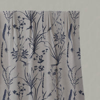 Blue Floral Linen Pleated Curtains - Iida Deep Blue - Natural base fabric.