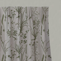 Green Floral Linen Pleated Curtains - Iida Khaki - Natural base fabric.
