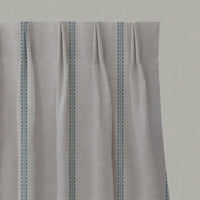 Blue Striped Linen Pleated Curtains - Imogen Blue Stone-NAT - Natural base fabric.