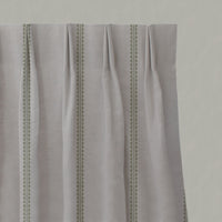 Green Striped Linen Pleated Curtains - Imogen Khaki-NAT - Natural base fabric.