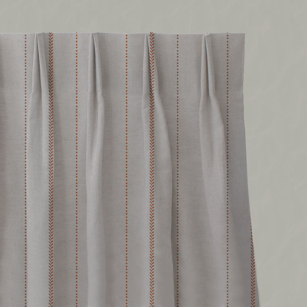 Orange Striped Linen Pleated Curtains - Inari Burnt Orange - Natural base fabric.