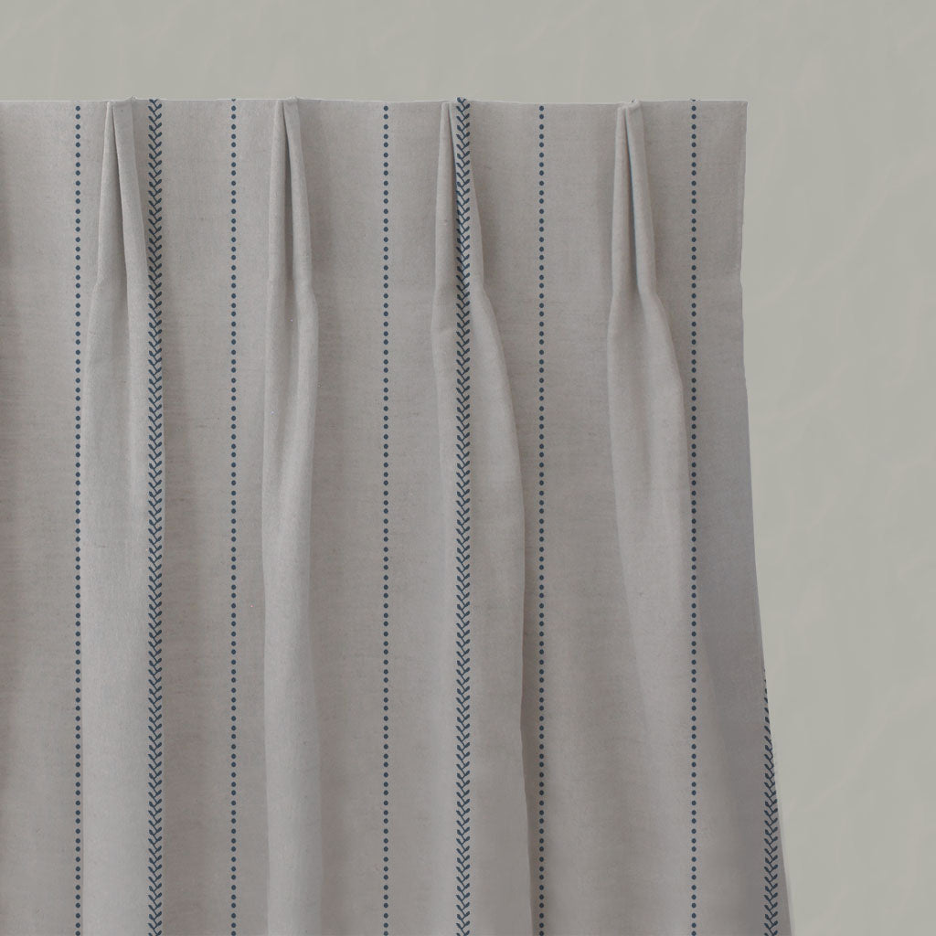 Blue Striped Linen Pleated Curtains - Inari Denim - Natural base fabric.