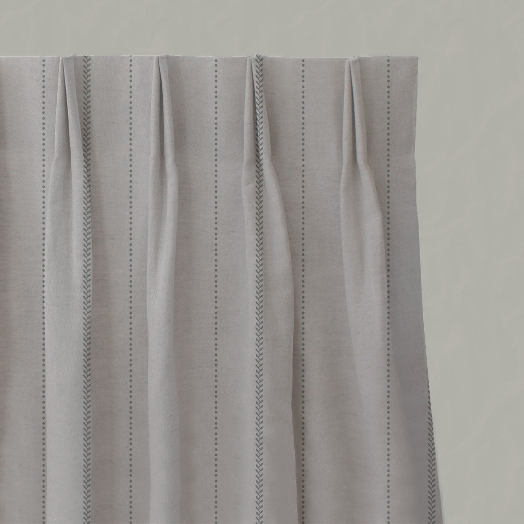Grey Striped Linen Pleated Curtains - Inari Greige - Natural base fabric.