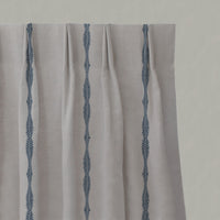 Blue Patterned Linen Pleated Curtains - Irina Denim - Natural base fabric.