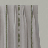 Green Patterned Linen Pleated Curtains - Irina Khaki - Natural base fabric.